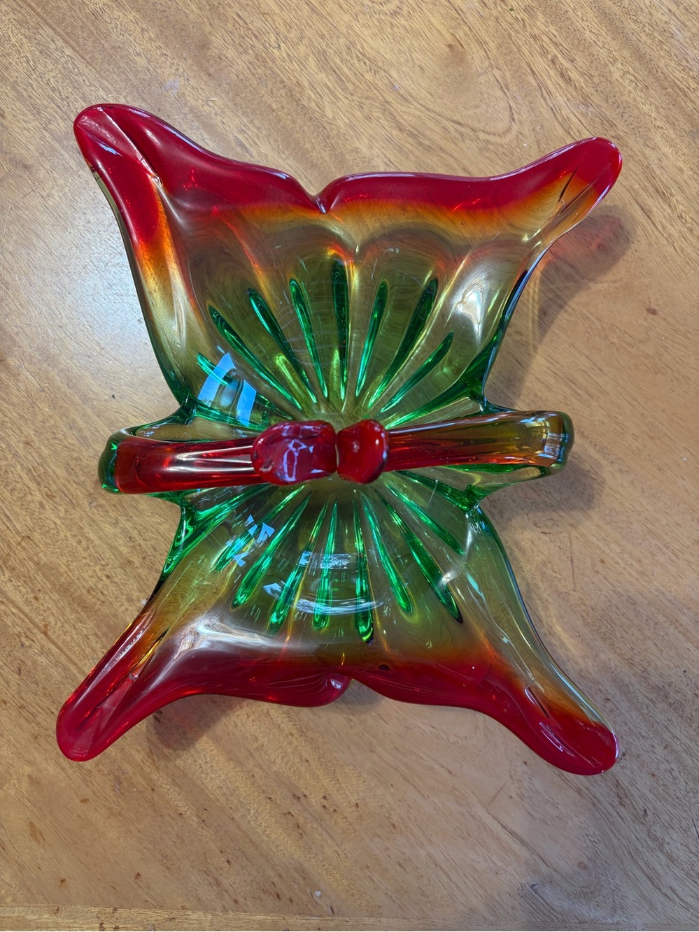 Red and Green Handblown Glass Decorative Centerpiece